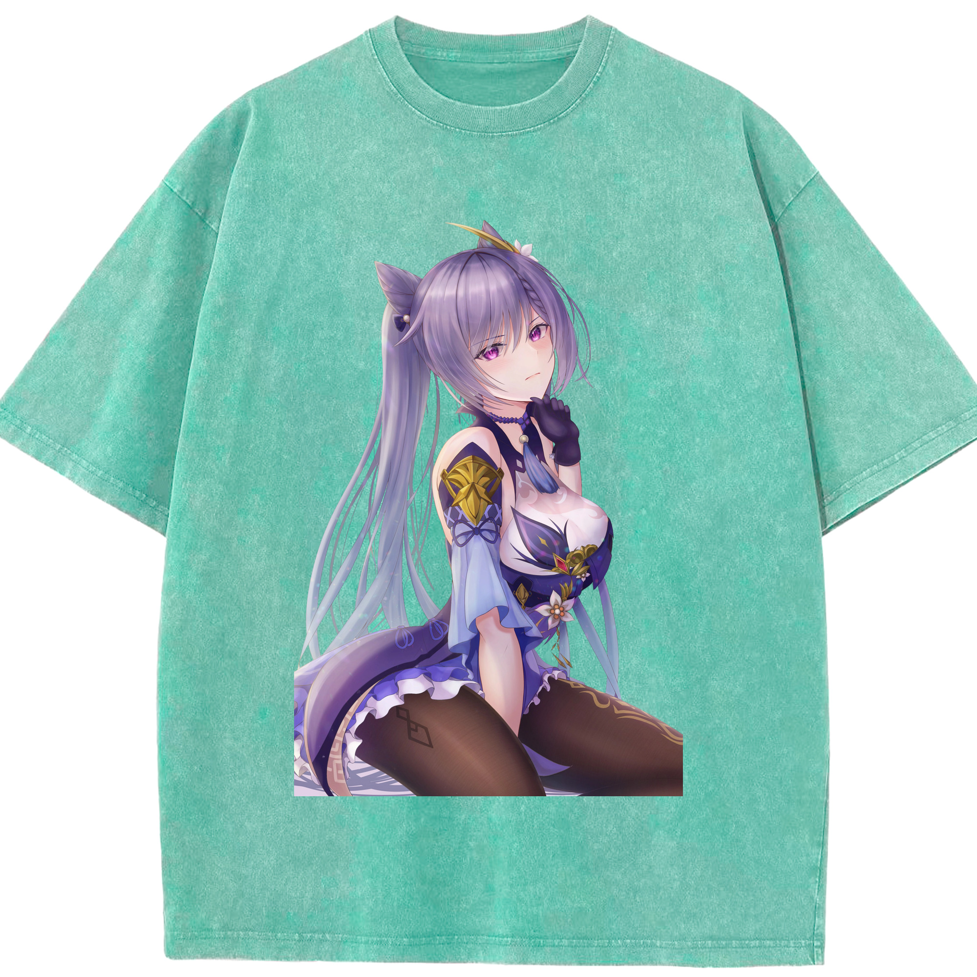げんし神 刻晴 こくせい genshin Kokusei 綿100% ヴィンテージ風 半袖Tシャツ（フロントプリント）